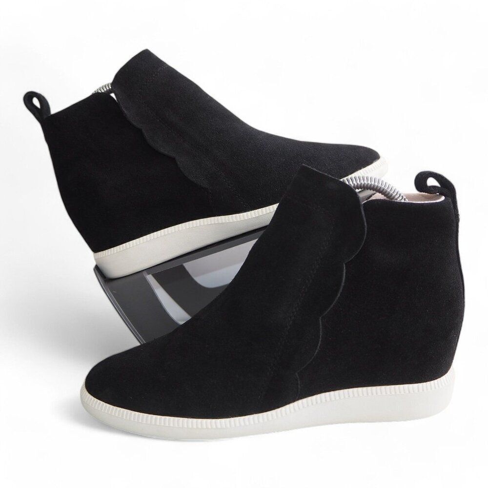 Kate Spade Wilkes Suede‎ Wedge Side Zip Ankle Sneakers Black Women's 6.5B